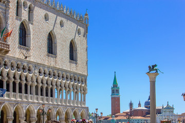 View of Doge's Palace facade in Venice, Italy,