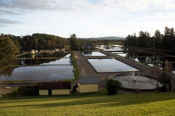 Obraz premium Water treatment facilities of the Vartry Reservoir in winter.Ireland.