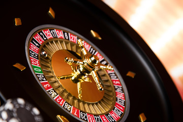 Roulette wheel running in a casino