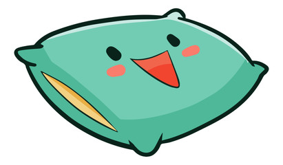 Cute and funny green pillow laughing - vector