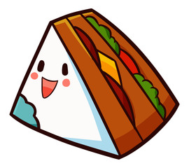 Funny and cute triangle sandwich laughing - vector