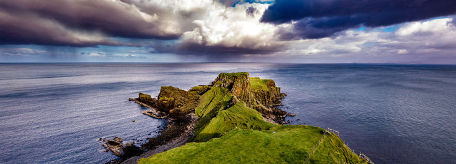 Aerial view of the Dinosaur bay with the rare Dinosaur footprint of the sauropod-dominated tracksite from Rubha nam Brathairean, Brothers Point - Isle of Skye, Scotland © Lukassek