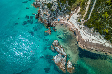 Aerial view of the rocky coastline by the sea