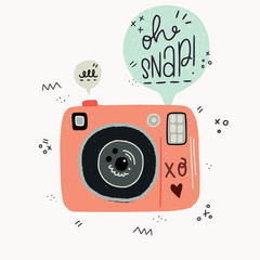 Obraz premium Cartoon photp camera and handwritten inscriptions