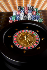 Casino roulette, running in a motion, Poker Chips