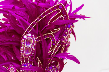 Detail of the helmet with feathers and embroidery for the carnival