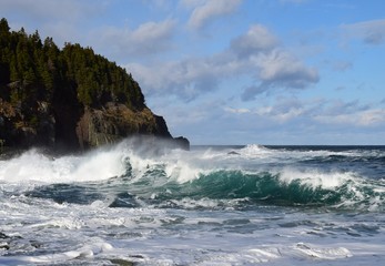 Fototapeta na wymiar seascape with large waves along the Newfoundland coastline