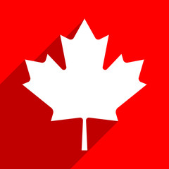 Canadian flag The Maple Leaf symbol with long shadow on square created in flat style. This design graphic element is saved as a vector illustration in the EPS file format.