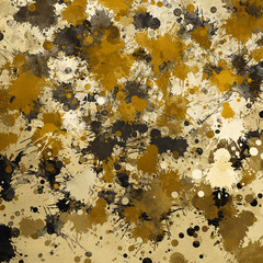 Isolated artistic gold watercolor and ink paint splatter textures and decorative elements on white paper background.