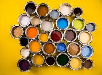Colours paint can, yellow background