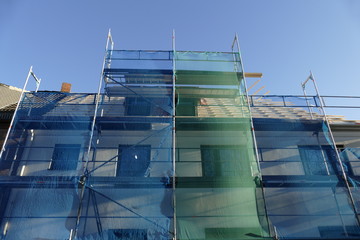 Abdeckplane, Baustelle, Baugerüst, Hausfassade