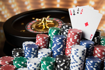 Poker Chips, Casino roulette wheel