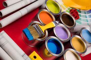 Color palette, can, red background