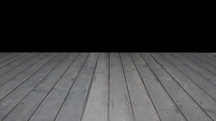 Wooden old nailed table perspective with black background