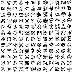 Set of runes symbols. Ancient occult symbols, vikings like letters on white