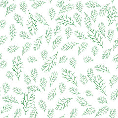 Seamless pattern with a sprig of grass on a white background for printing on fabric, paper, covers, doodle style, vector.