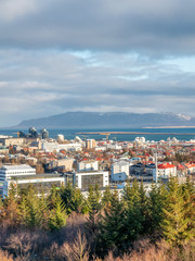Fototapeta premium Cityscape viewpoint of Reykjavik from Perlan, Iceland