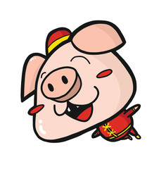 Happy Pig Wearing China Costume 