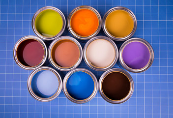 Metal cans with color paint.