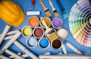 Metal cans with color paint.
