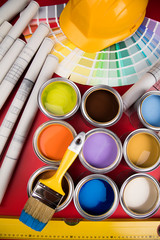 Color palette, can, red background