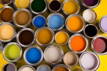 Paint cans color palette, yellow background