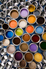Fototapeta premium Metal tin cans with color paint