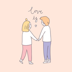 Cartoon cute Valentines day couple and love vector.