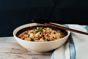 Cantonese fried basmati rice with ham and eggs