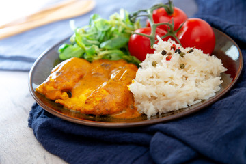 delicious Rice and chicken on plate