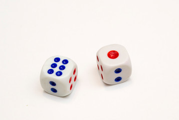 two playing dice on a white background