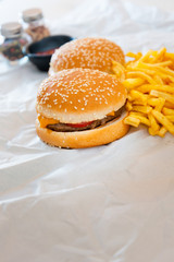 Cheese burger - American cheese burger with Golden French fries
