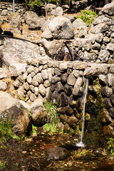 stream of fresh water coming out of a metal spout from a fountain