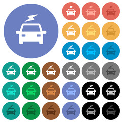 Fototapeta na wymiar Electric car with flash round flat multi colored icons