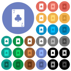Seven of clubs card round flat multi colored icons