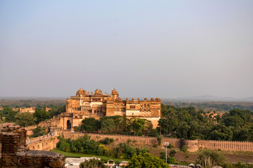 Fototapeta na wymiar Beautiful view of ancient hinduistic temples in Orchha, India