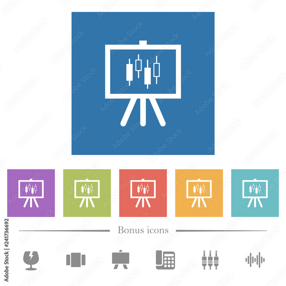 Aufkleber presentation table with candlestick chart flat white icons in square backgrounds