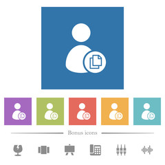 Copy user account flat white icons in square backgrounds