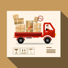 Delivery Service Concept. Vector Truck Design with Parcels