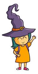 Cute and funny student girl wearing witch hat for Halloween - vector.