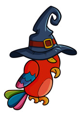 Funny and scary parrot wearing witch hat for Halloween - vector.