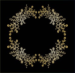 Decorative frame composition with, flowers, ornate elements in doodle style. Floral, ornate, decorative design elements