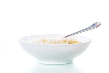 homemade sweet noodles with milk in a plate