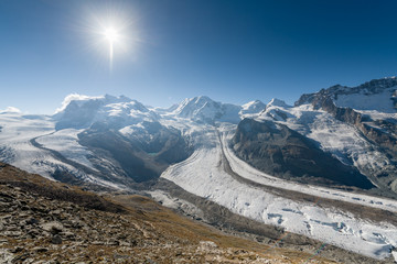 Aletsch Gletscher Panorama in der Morgensonne