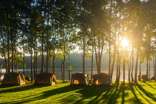 Camping tent on the mountain at Mae Puem National Park in Phayao northern provinces of Thailand.