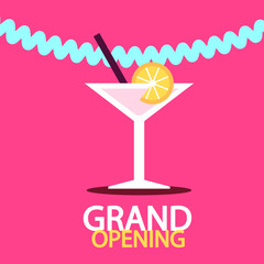 Grand Opening Vector Banner with Martini Drink