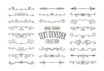 Decorative swirls dividers. Hand drawn calligraphic swirl ornaments isolated on white background. Vector illustration.