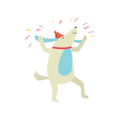 Honey cheerful orange dog is having fun and having a great time at a party.