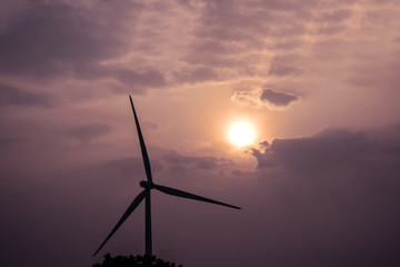 wind turbines at sunset