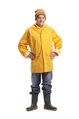 Mature man in a yellow raincoat